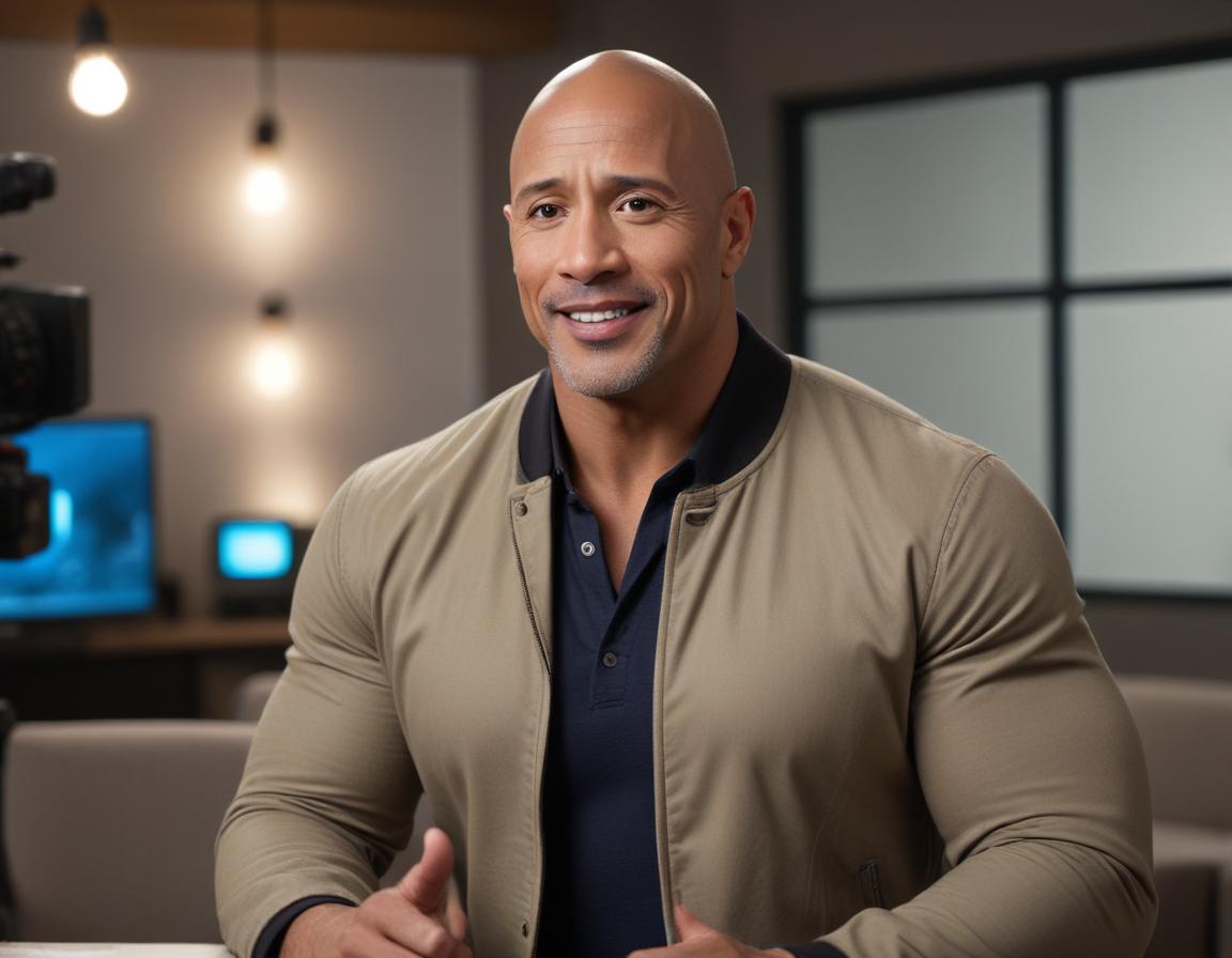 The Rock standing before cheering crowds displaying banners