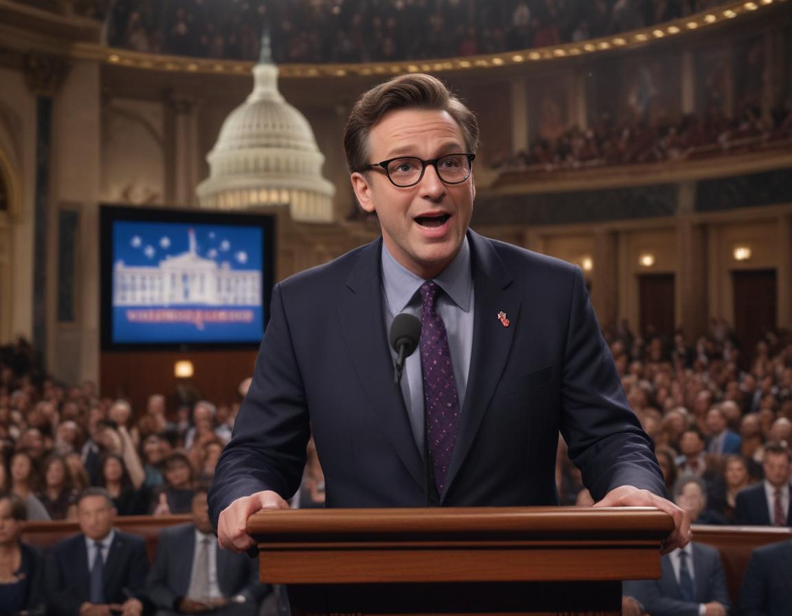 Celebrity sharing a political message on social media, surrounded by fans with an American flag in the background