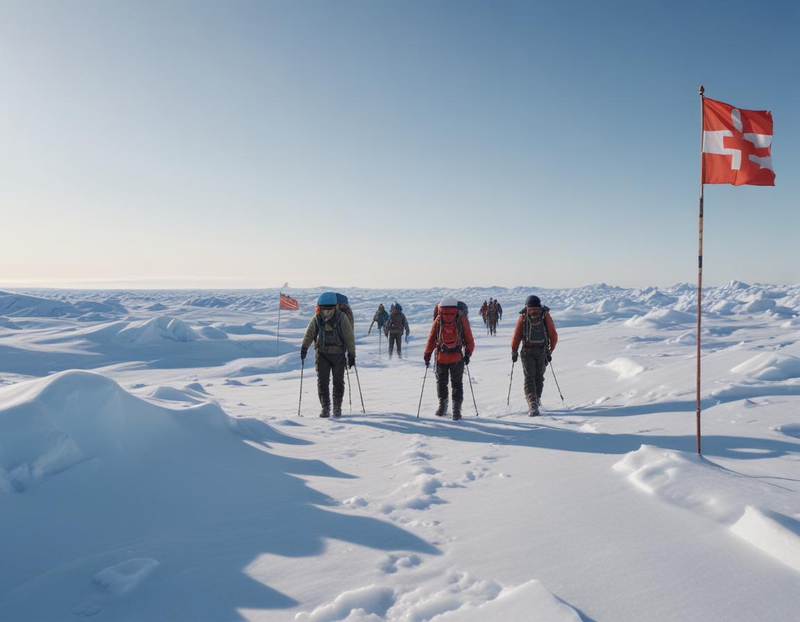 Reality show stars on an icy ridge with an American flag